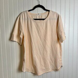 Jane & Delancey Peach Elbow Sleeve Top Button Detail R9